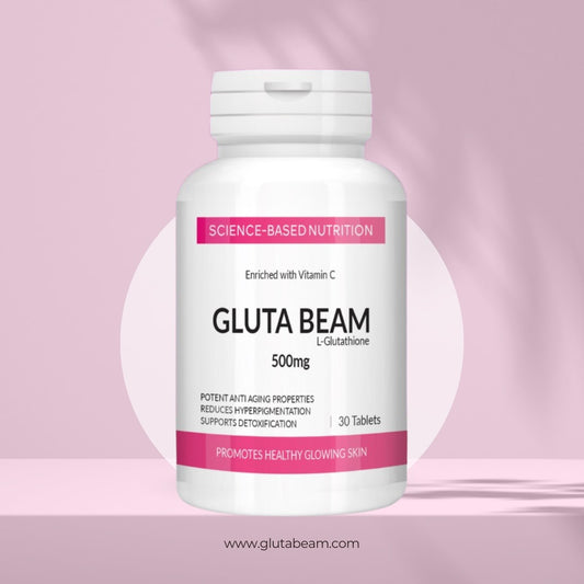 Gluta Beam L-Glutathione 500mg Tablets | Skin Whitening, Anti-Aging & Detox Supplement Enriched with Vitamin C – 30 Tablets