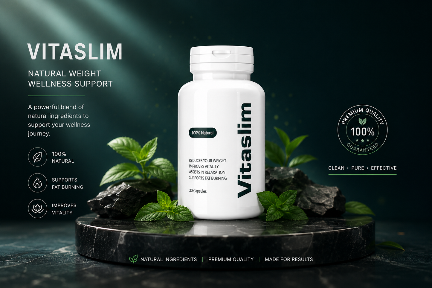 VitaSlim 100% Natural Weight Loss Capsules | Fat Burning, Vitality Boost & Relaxation Support Supplement – 30 Capsules