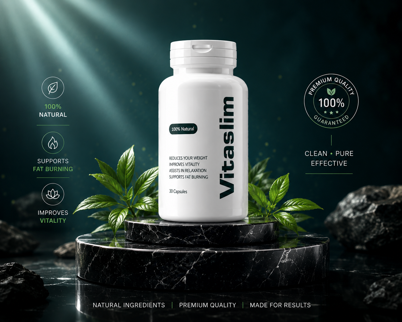 VitaSlim 100% Natural Weight Loss Capsules | Fat Burning, Vitality Boost & Relaxation Support Supplement – 30 Capsules