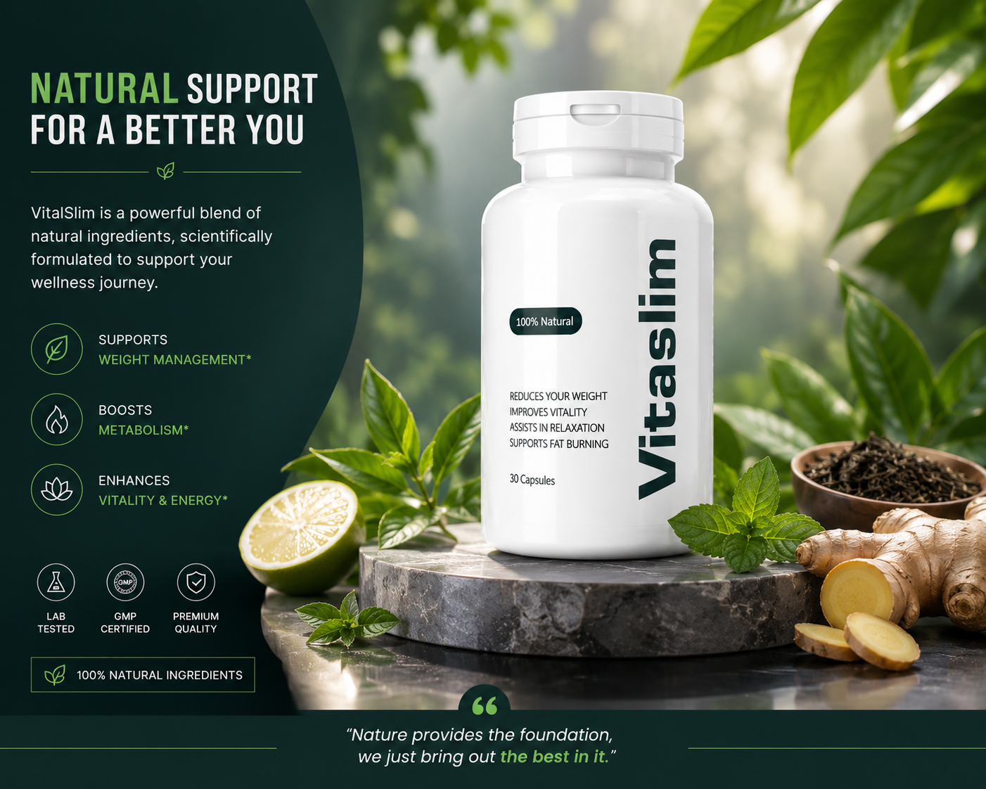 VitaSlim 100% Natural Weight Loss Capsules | Fat Burning, Vitality Boost & Relaxation Support Supplement – 30 Capsules