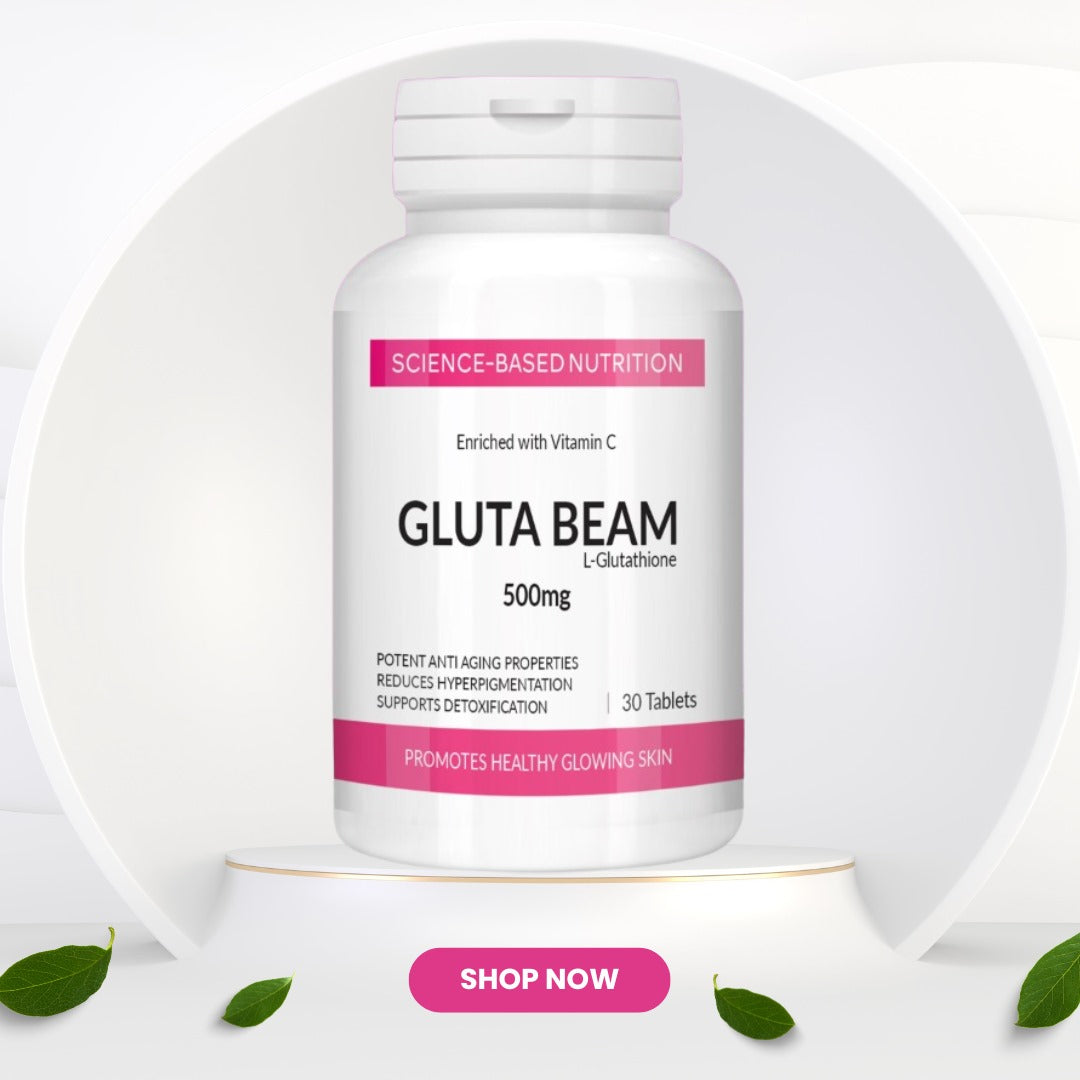 Gluta Beam L-Glutathione 500mg Tablets | Skin Whitening, Anti-Aging & Detox Supplement Enriched with Vitamin C – 30 Tablets