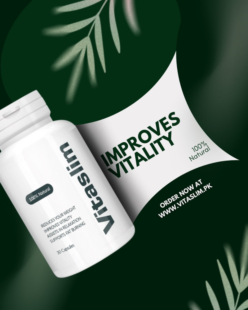 VitaSlim 100% Natural Weight Loss Capsules | Fat Burning, Vitality Boost & Relaxation Support Supplement – 30 Capsules